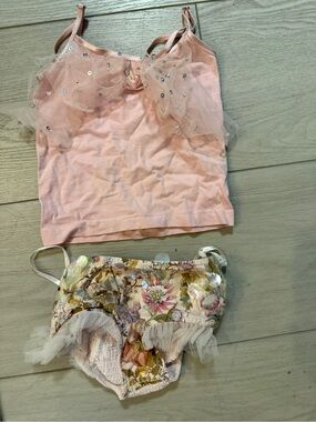 Tutu Du Monde Pale Pink Sequin Tulle Crop Top & Floral Bloomers Set